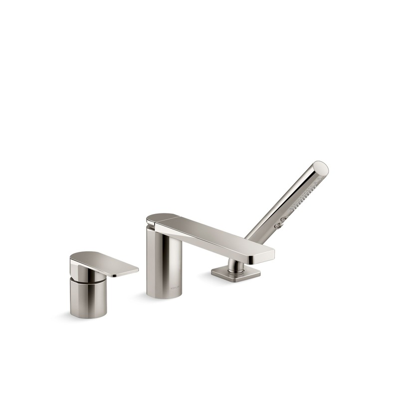 KOHLER K-23488-4-SN Parallel Deck-Mount Bath Faucet With Handshower In Vibrant Polished Nickel