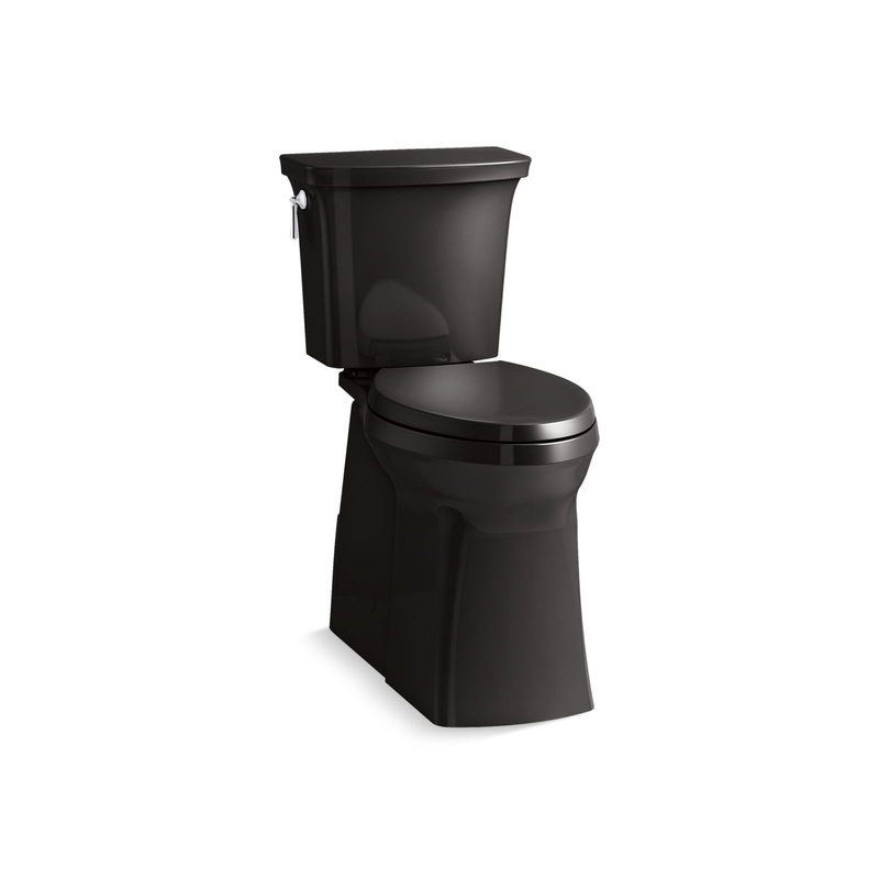 KOHLER K-33814-7 Corbelle Tall Continuousclean Two-Piece Elongated Toilet With Skirted Trapway, 1.28 Gpf In Black Black