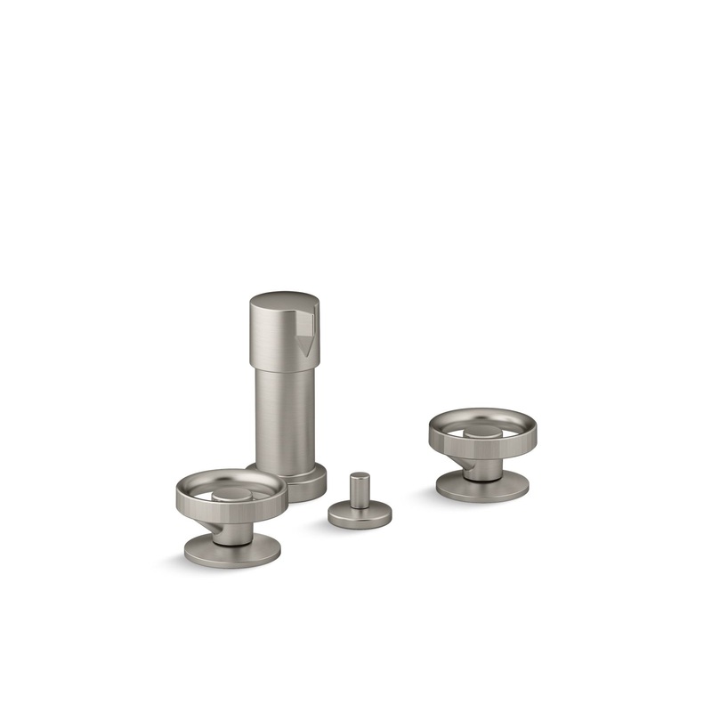 KOHLER K-77983-9-BN Components Widespread Bidet Faucet With Industrial Handles In Vibrant Brushed Nickel