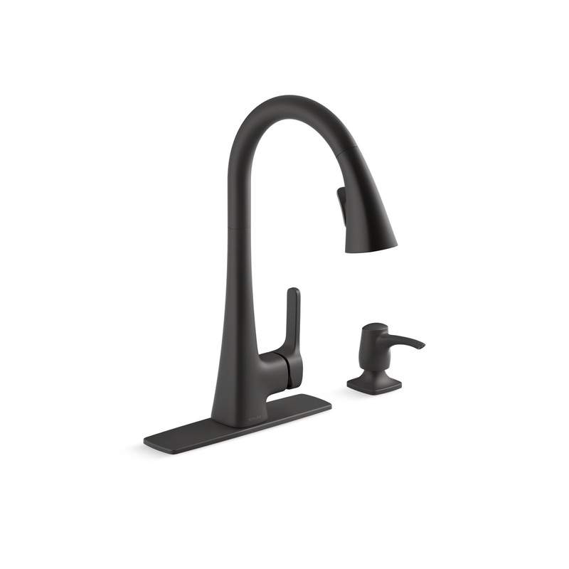 KOHLER K-R22867-SD-BL Matte Black Maxton Pull-down kitchen faucet with soap/lotion dispenser