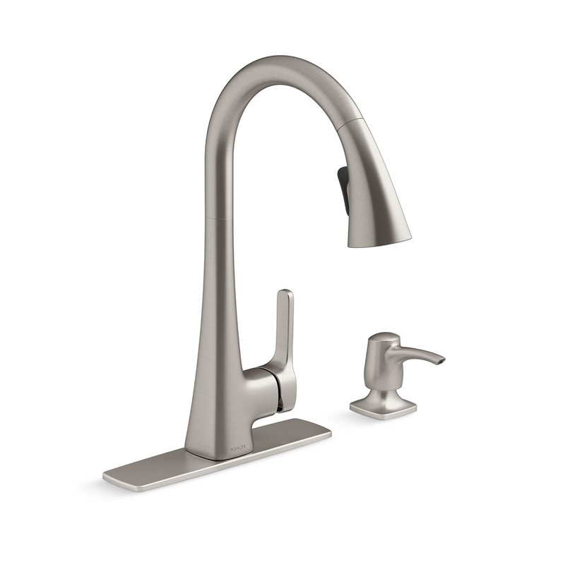 KOHLER K-R22867-SD-VS Vibrant Stainless Maxton Pull-down kitchen faucet with soap/lotion dispenser