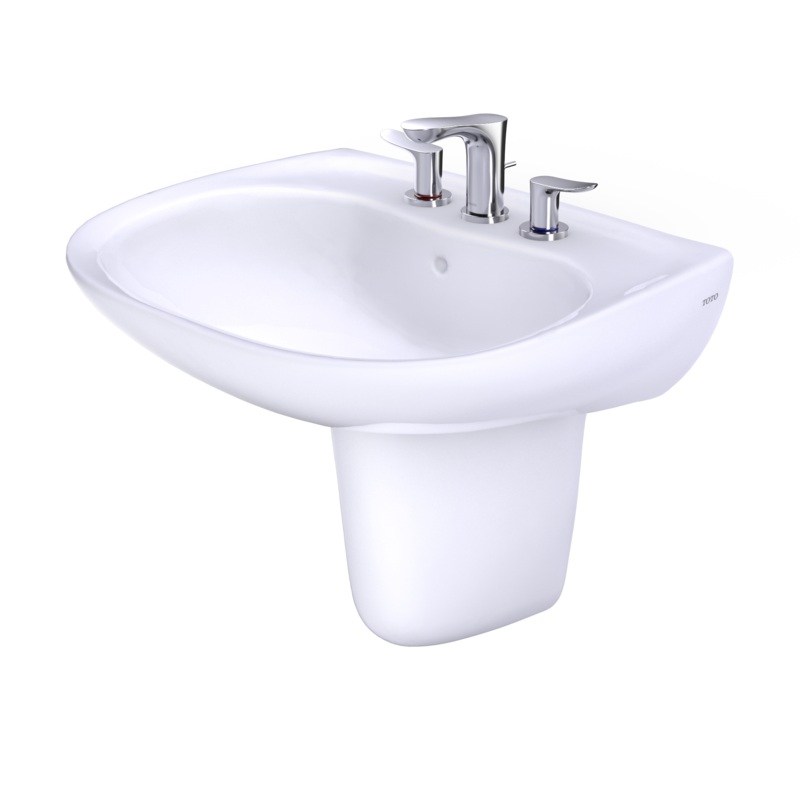 TOTO LHT242.8G#01 Prominence Oval Wall-Mount Bathroom Sink With Cefiontect And Shroud For 8 Inch Center Faucets - Cotton White