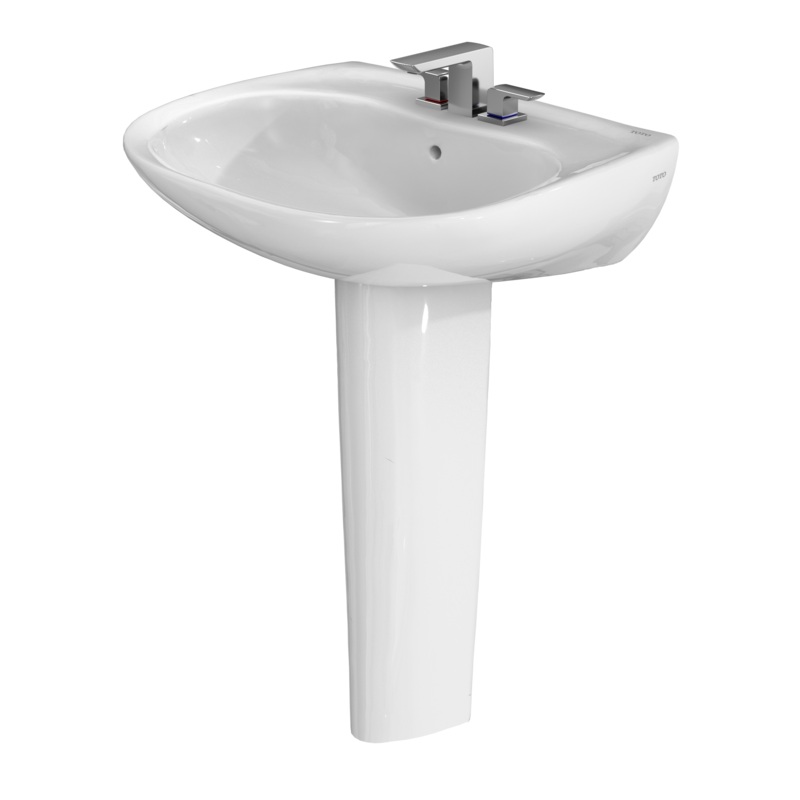 TOTO LPT242.4G#01 Prominence Oval Basin Pedestal Bathroom Sink With Cefiontect For 4 Inch Center Faucets - Cotton White
