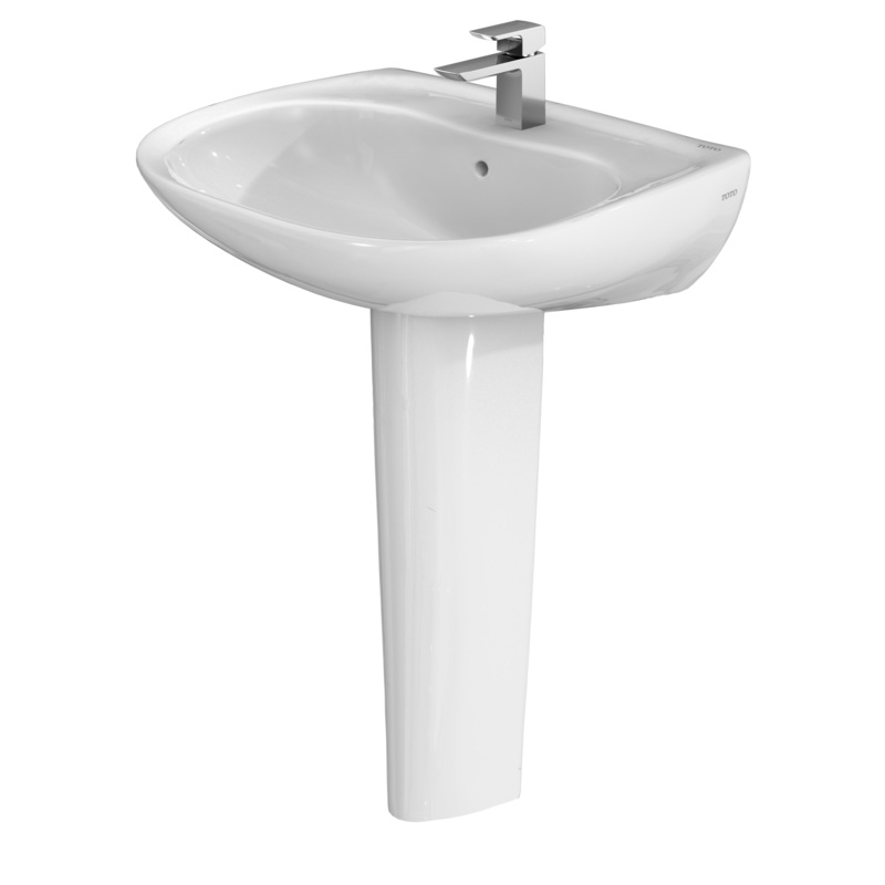 TOTO LPT242G#01 Prominence Oval Basin Pedestal Bathroom Sink With Cefiontect For Single Hole Faucets - Cotton White