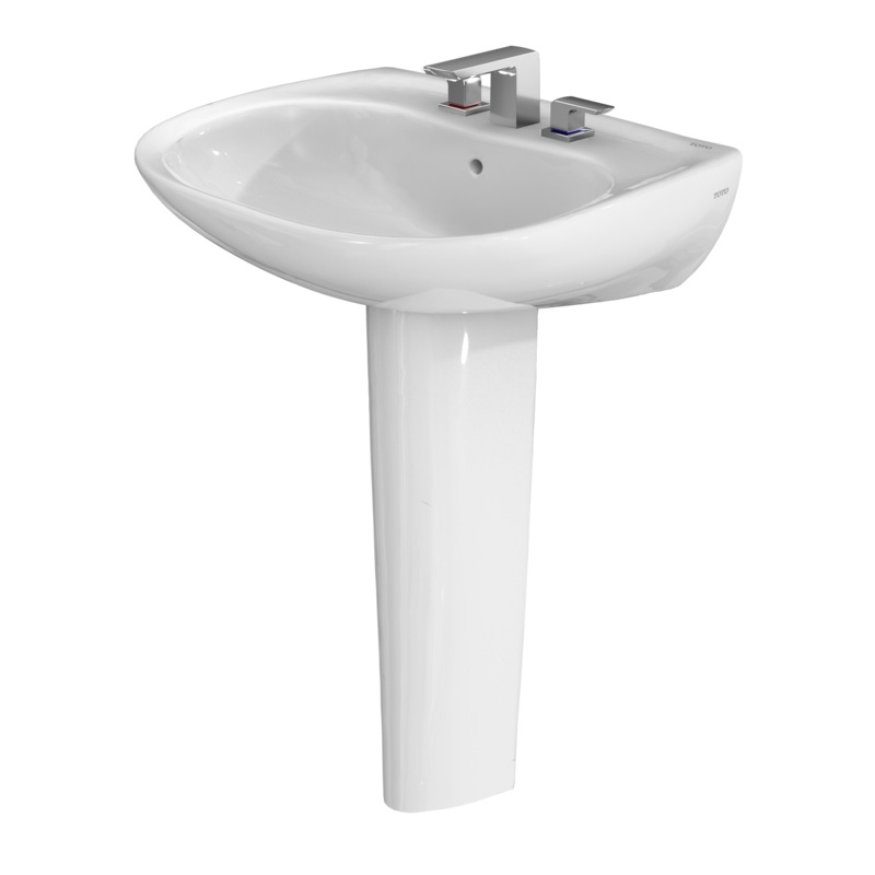 TOTO LPT242.8G#01 Prominence Oval Basin Pedestal Bathroom Sink With Cefiontect For 8 Inch Center Faucets - Cotton White