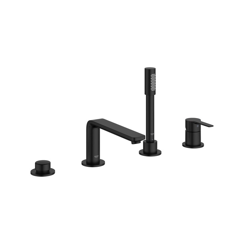 GROHE 195772431 4-Hole Single-Handle Deck Mount Roman Tub Faucet with 1.75 GPM Hand Shower , Matte Black