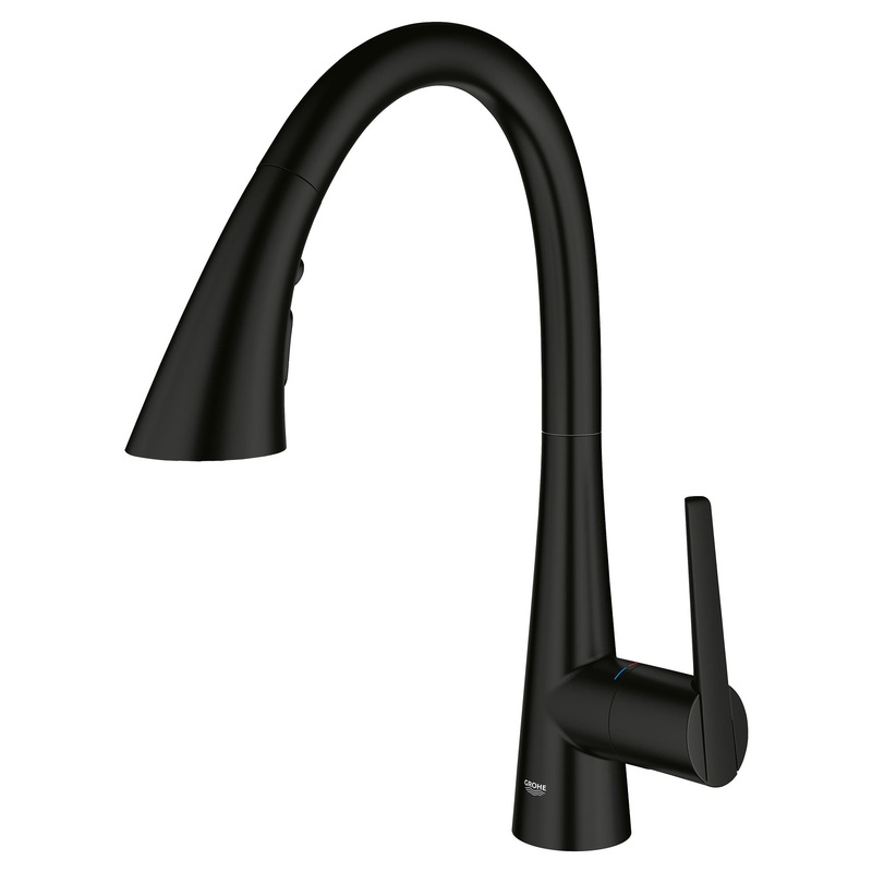 GROHE 322982433 Single-Handle Pull Down Kitchen Faucet Triple Spray 1.75 GPM , Matte Black