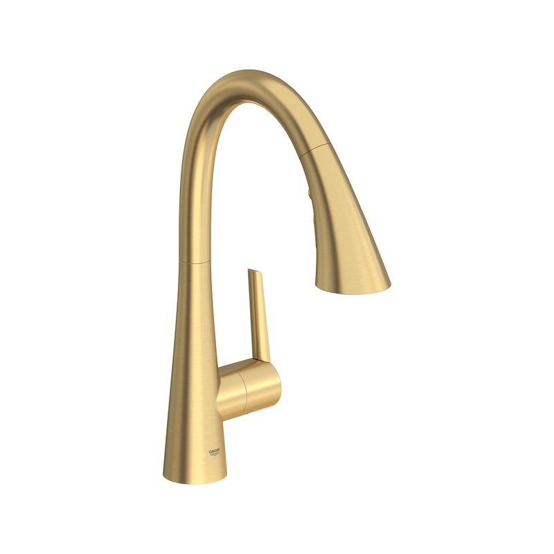 GROHE 30368GN2 Single-Handle Pull Down Triple Spray Bar Faucet  1.75 GPM , Brushed Cool Sunrise