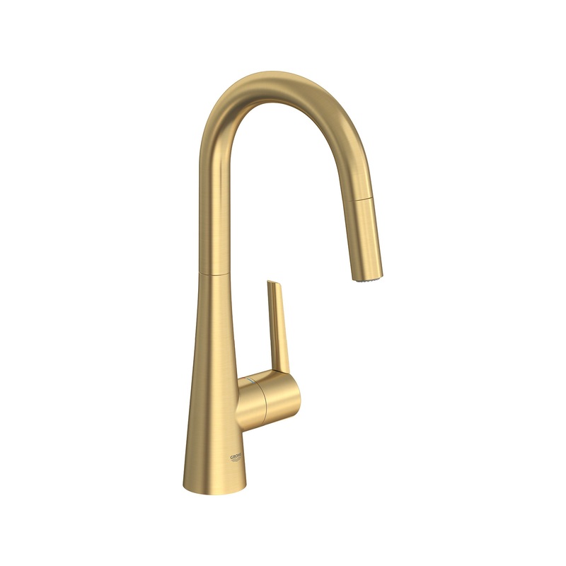 GROHE 32226GN3 Single-Handle Pull Down Kitchen Faucet Dual Spray 1.75 GPM , Brushed Cool Sunrise