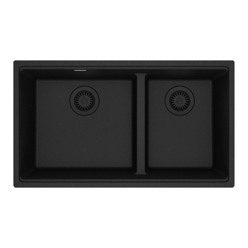 FRANKE MAG1601611LD-ONY Maris Undermount 31-in x 17.81-in Granite Double Bowl Kitchen Sink in Onyx In Onyx