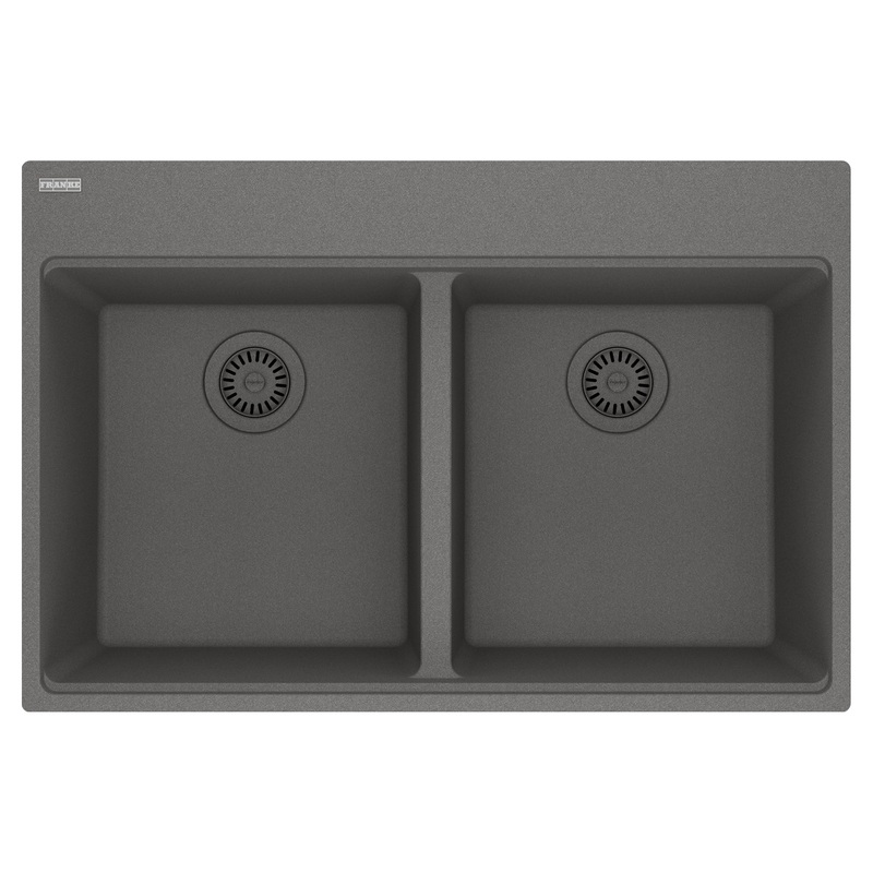 FRANKE MAG6201515-SHG Maris Topmount 33-in x 22-in Granite Double Bowl Kitchen Sink in Stone Grey In Stone Grey