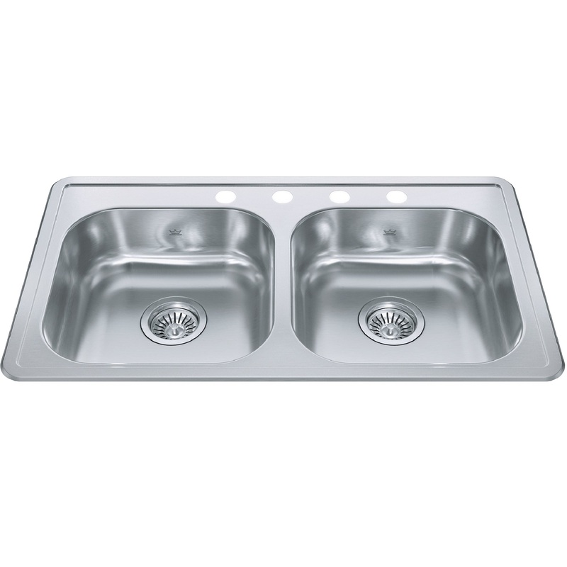 KINDRED RDLA3319-6-4CBN Creemore 32.94-in LR x 18.31-in FB x 6-in DP Drop In Double Bowl 4-Hole Stainless Steel Sink In Commercial Satin Finish