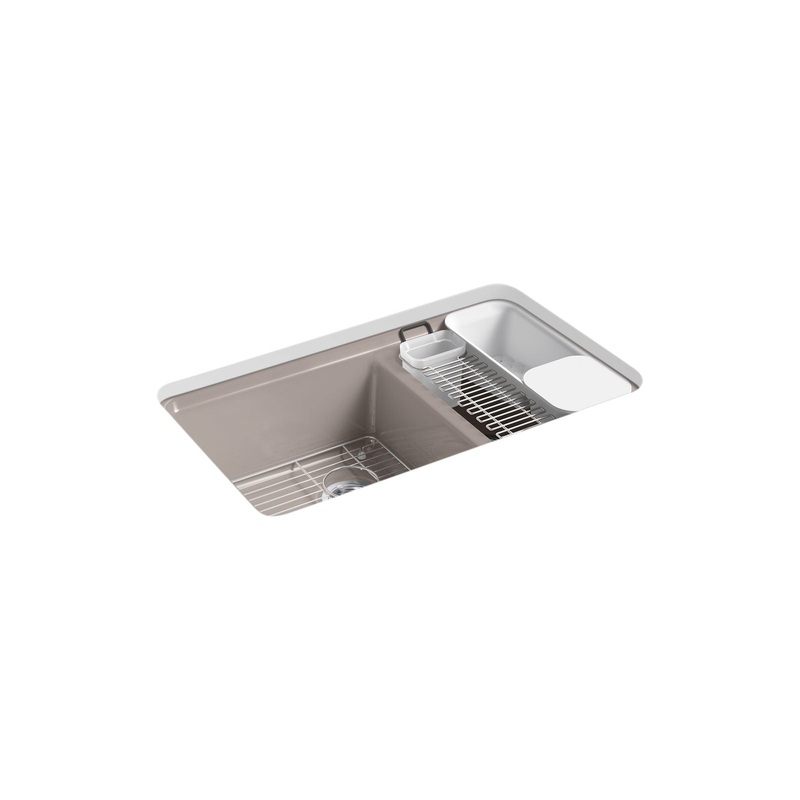 KOHLER K-8669-5UA3-TRF Riverby 33" Undermount Double-Bowl Workstation Kitchen Sink In Truffle