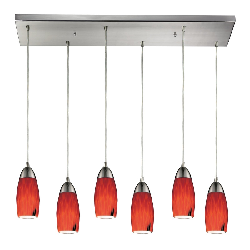 ELK SHOWROOM 110-6RC-FR Milan 30'' Wide 6-Light Pendant - Satin Nickel with Fire Red Glass