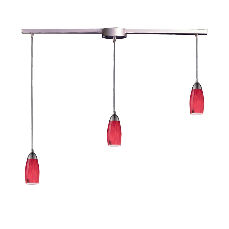 ELK SHOWROOM 110-3L-FR Milan 36'' Wide 3-Light Pendant - Satin Nickel with Fire Red Glass