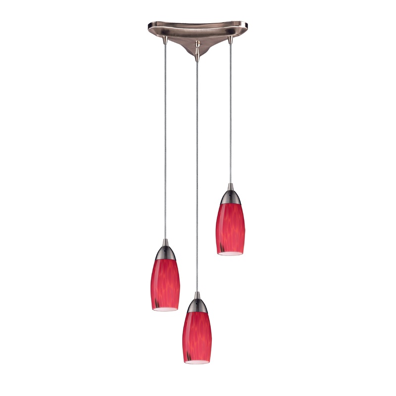 ELK SHOWROOM 110-3FR Milan 10'' Wide 3-Light Pendant - Satin Nickel with Fire Red Glass