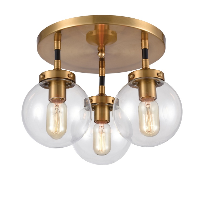 ELK SHOWROOM 15342/3 Boudreaux 15'' Wide 3-Light Semi Flush Mount - Matte Black with Antique Gold
