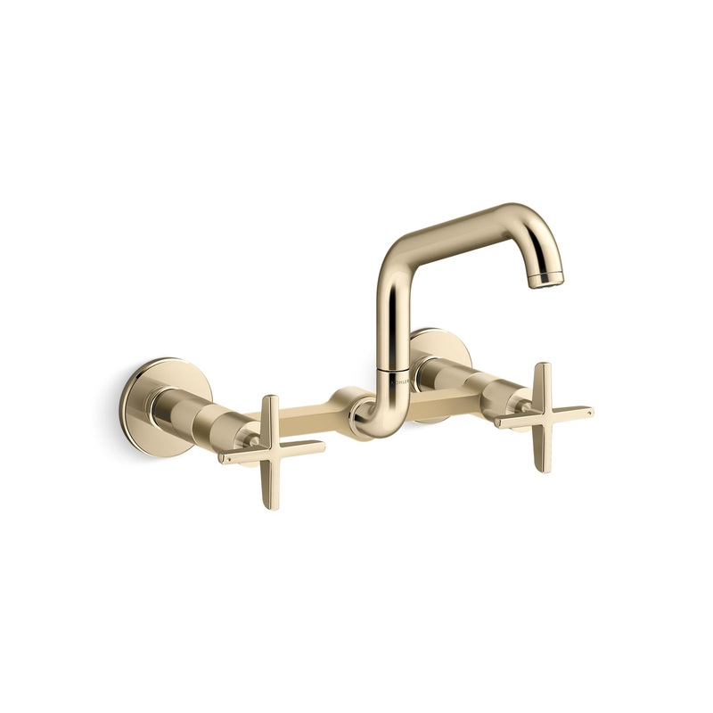 KOHLER K-28666-3-AF Two-hole wall-mount bridge kitchen sink faucet  -  Vibrant French Gold