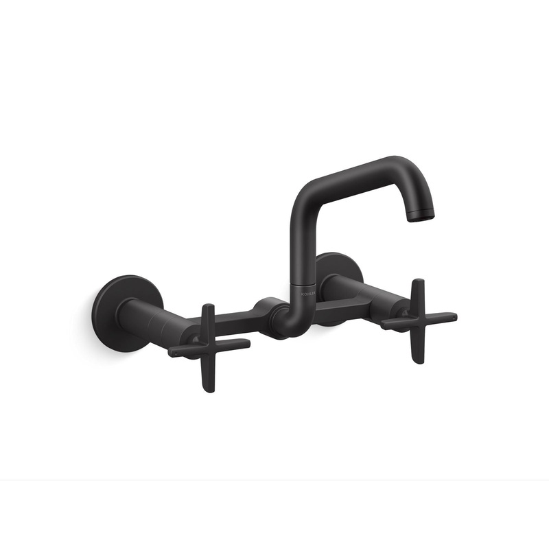 KOHLER K-28666-3-BL Two-hole wall-mount bridge kitchen sink faucet  -  Matte Black