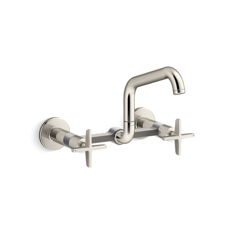 KOHLER K-28666-3-SN Two-hole wall-mount bridge kitchen sink faucet  -  Vibrant Polished Nickel