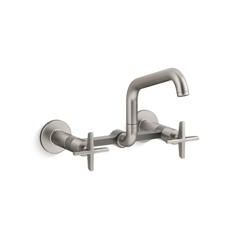 KOHLER K-28666-3-VS Two-hole wall-mount bridge kitchen sink faucet  -  Vibrant Stainless