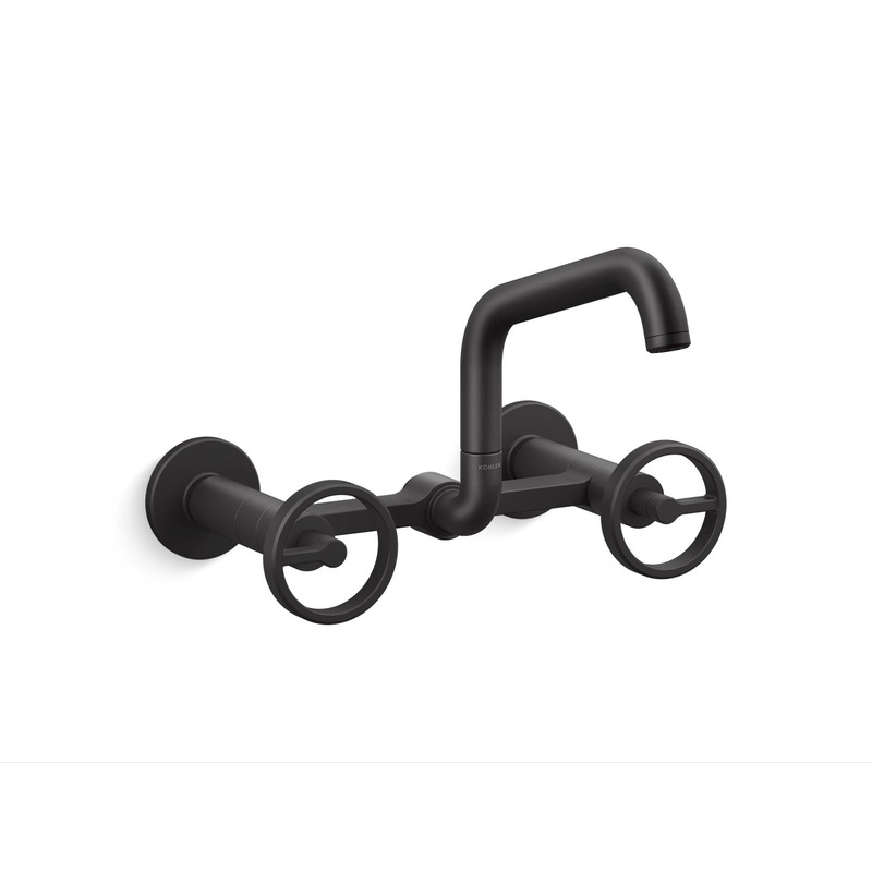 KOHLER K-28666-9-BL Two-hole wall-mount bridge kitchen sink faucet  -  Matte Black