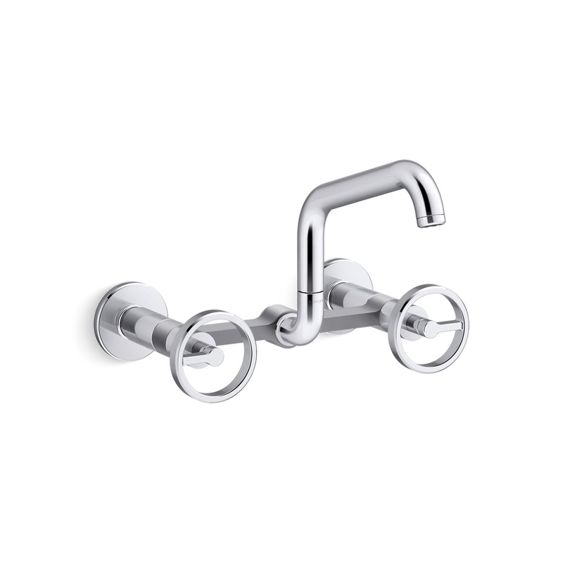 KOHLER K-28666-9-CP Two-hole wall-mount bridge kitchen sink faucet  -  Polished Chrome
