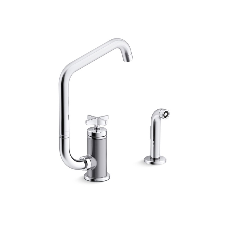 KOHLER K-28667-3-CP Single-handle kitchen sink faucet with two-function extended-reach spout and side sprayer  -  Polished Chrome