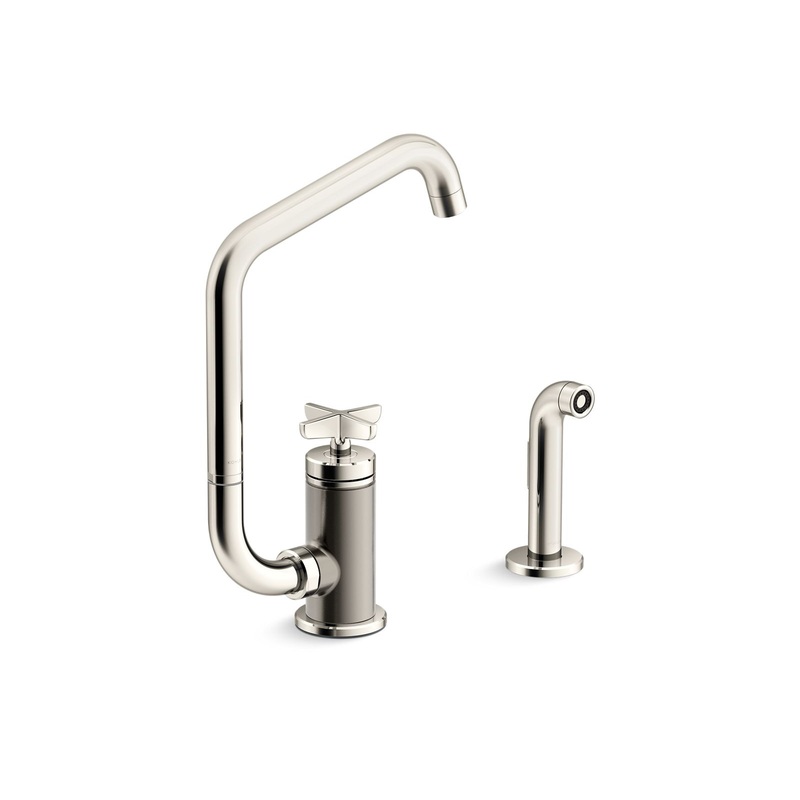 KOHLER K-28667-3-SN Single-handle kitchen sink faucet with two-function extended-reach spout and side sprayer  -  Vibrant Polished Nickel