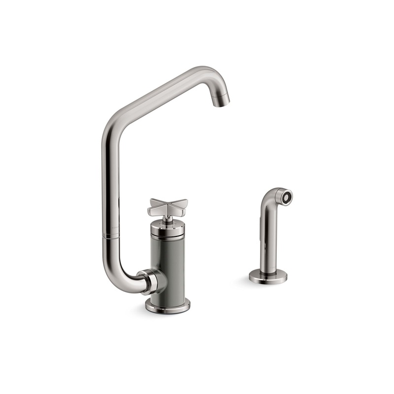 KOHLER K-28667-3-TT Single-handle kitchen sink faucet with two-function extended-reach spout and side sprayer  -  Vibrant Titanium