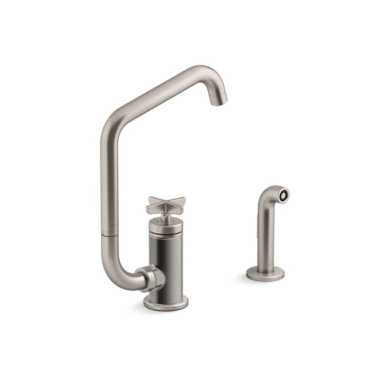 KOHLER K-28667-3-VS Single-handle kitchen sink faucet with two-function extended-reach spout and side sprayer  -  Vibrant Stainless