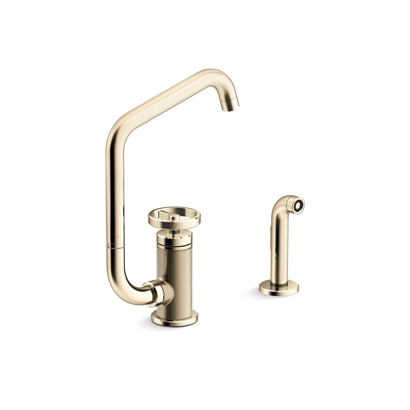 KOHLER K-28667-9-AF Single-handle kitchen sink faucet with two-function extended-reach spout and side sprayer  -  Vibrant French Gold