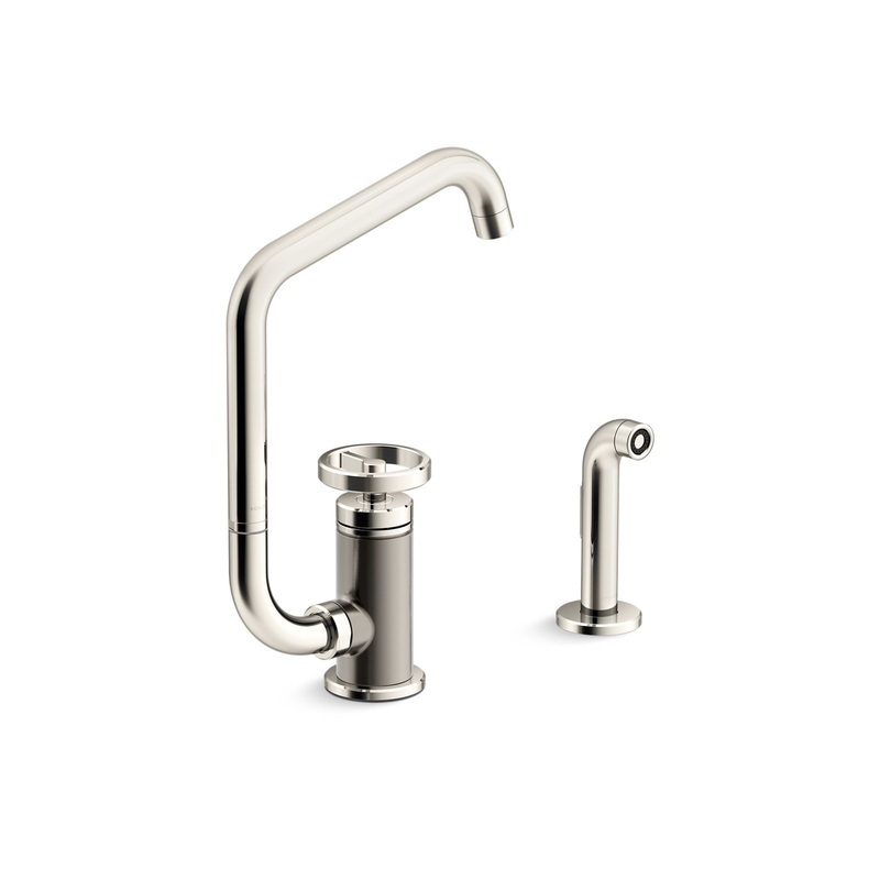 KOHLER K-28667-9-SN Single-handle kitchen sink faucet with two-function extended-reach spout and side sprayer  -  Vibrant Polished Nickel