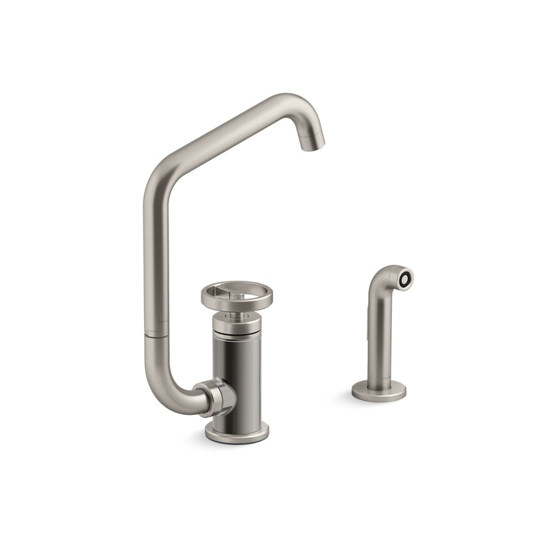 KOHLER K-28667-9-VS Single-handle kitchen sink faucet with two-function extended-reach spout and side sprayer  -  Vibrant Stainless