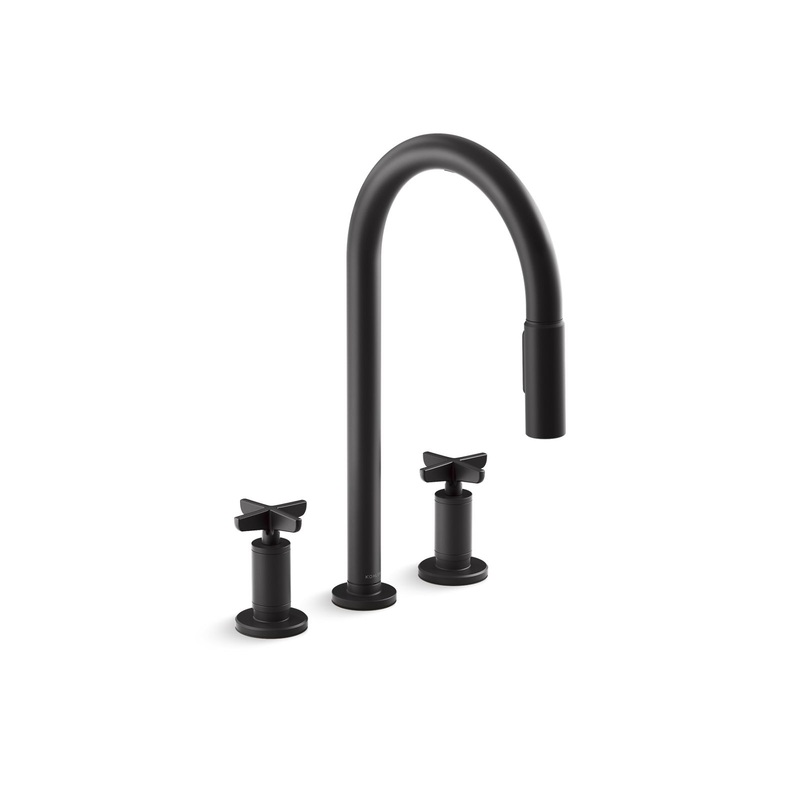 KOHLER K-28671-3-BL Pull-down kitchen sink faucet with two-function sprayhead  -  Matte Black