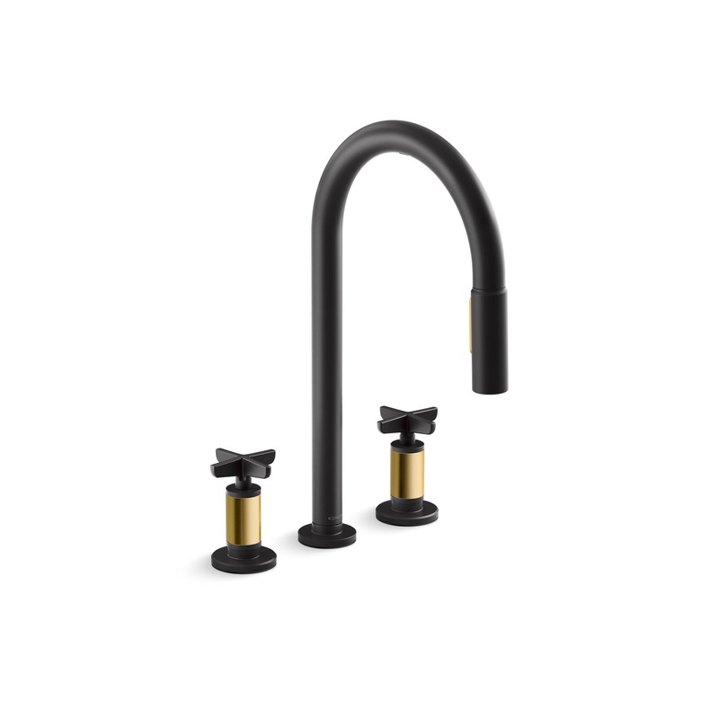 KOHLER K-28671-3-BMB Pull-down kitchen sink faucet with two-function sprayhead  -  Matte Black with Brushed Moderne Brass