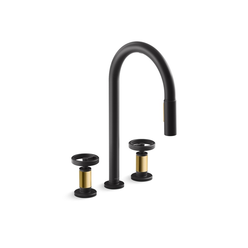 KOHLER K-28671-9-BMB Pull-down kitchen sink faucet with two-function sprayhead  -  Matte Black with Brushed Moderne Brass