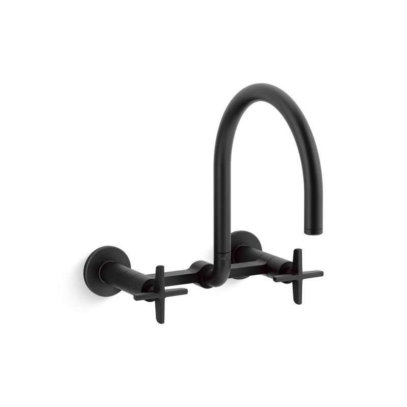 KOHLER K-28672-3-BL Two-hole wall-mount bridge kitchen sink faucet  -  Matte Black
