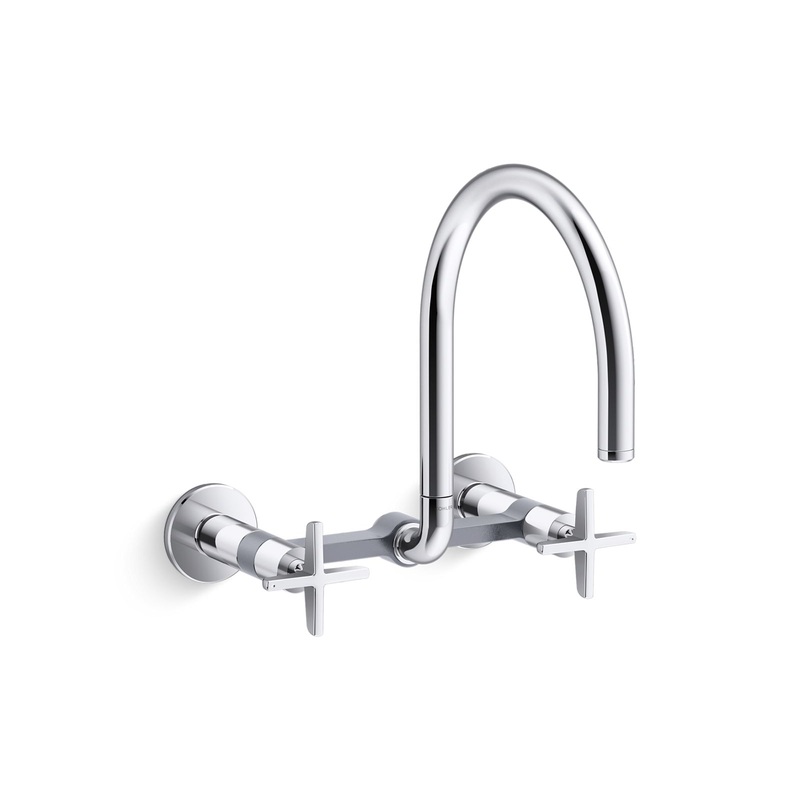 KOHLER K-28672-3-CP Two-hole wall-mount bridge kitchen sink faucet  -  Polished Chrome