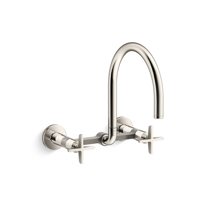 KOHLER K-28672-3-SN Two-hole wall-mount bridge kitchen sink faucet  -  Vibrant Polished Nickel