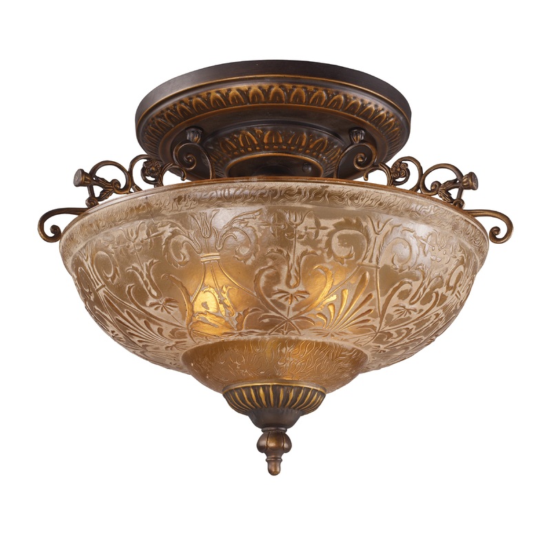 ELK SHOWROOM 08099-AGB Restoration 19'' Wide 3-Light Semi Flush Mount - Antique Golden Bronze