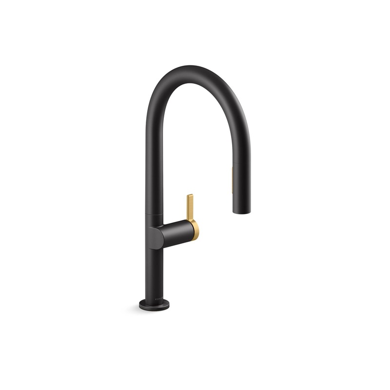 KOHLER K-28270-RT2-BMB Touchless pull-down kitchen sink faucet with two-function sprayhead  -  Matte Black with Brushed Moderne Brass