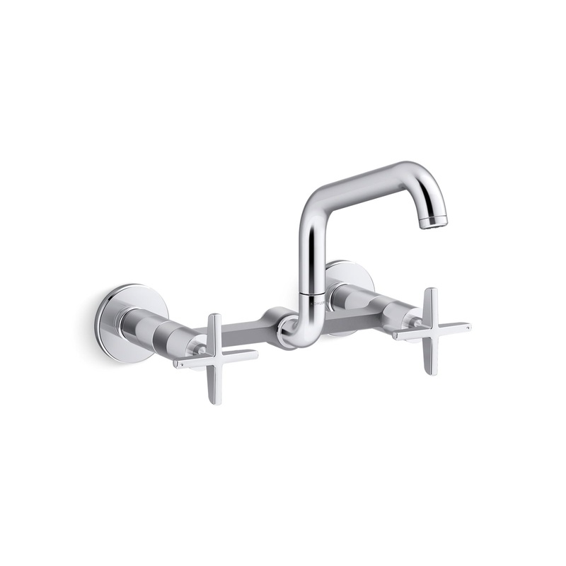 KOHLER K-28666-3-CP Two-hole wall-mount bridge kitchen sink faucet  -  Polished Chrome