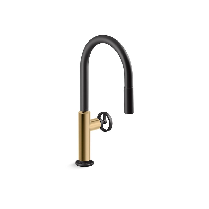 KOHLER K-28670-9RT2-BMB Touchless pull-down kitchen sink faucet with two-function sprayhead  -  Matte Black with Brushed Moderne Brass