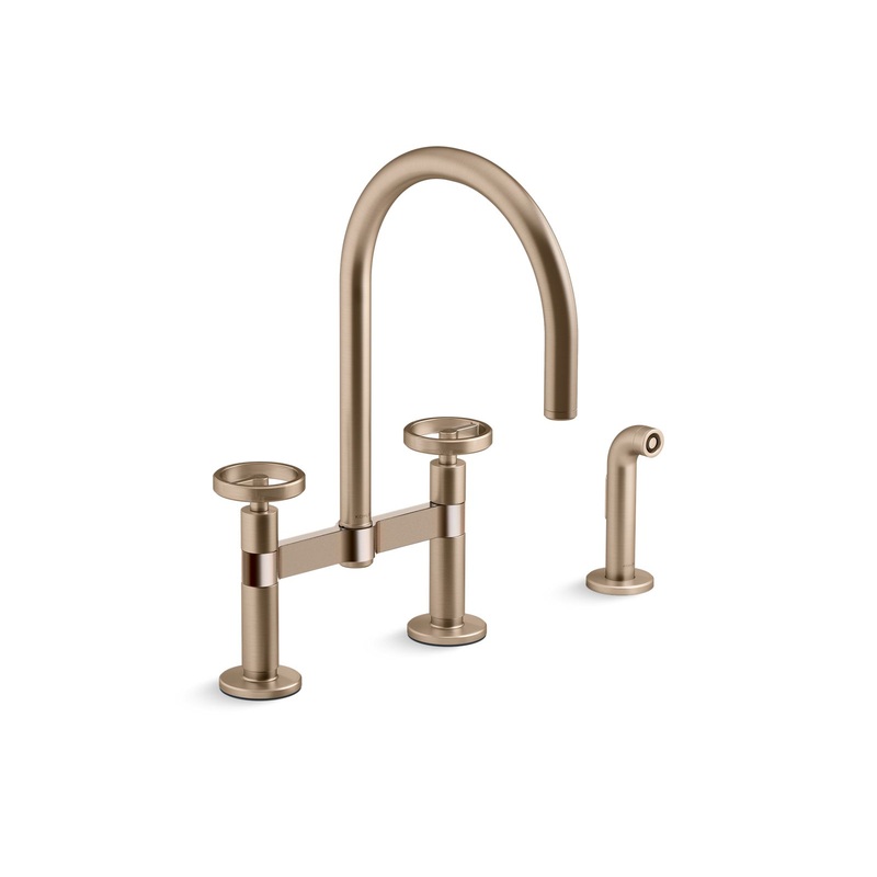 KOHLER K-28673-9-BV Two-hole bridge kitchen sink faucet with side sprayer  -  Vibrant Brushed Bronze
