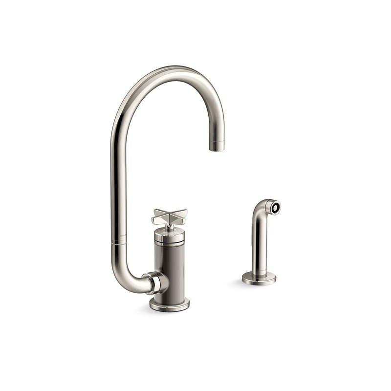 KOHLER K-28675-3-SN Single-handle kitchen sink faucet with two-function extended-reach spout and side sprayer  -  Vibrant Polished Nickel