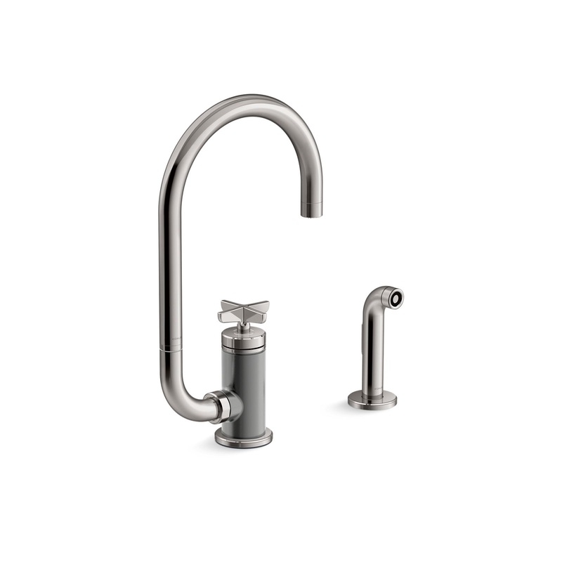 KOHLER K-28675-3-TT Single-handle kitchen sink faucet with two-function extended-reach spout and side sprayer  -  Vibrant Titanium