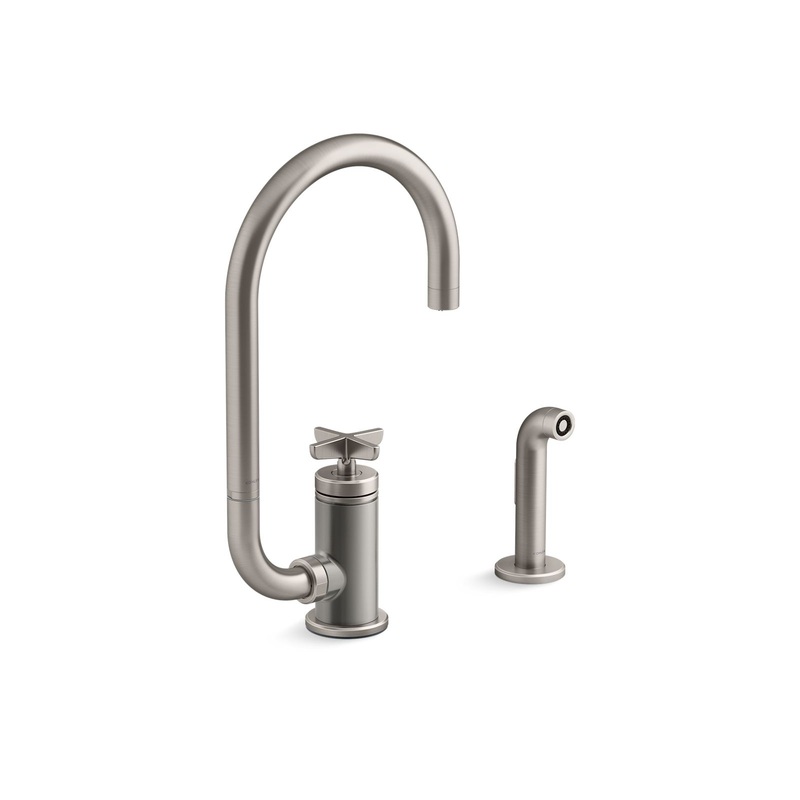 KOHLER K-28675-3-VS Single-handle kitchen sink faucet with two-function extended-reach spout and side sprayer  -  Vibrant Stainless
