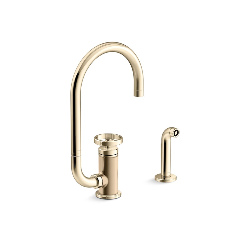 KOHLER K-28675-9-AF Single-handle kitchen sink faucet with two-function extended-reach spout and side sprayer  -  Vibrant French Gold