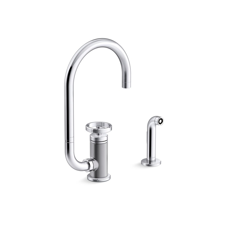 KOHLER K-28675-9-CP Single-handle kitchen sink faucet with two-function extended-reach spout and side sprayer  -  Polished Chrome